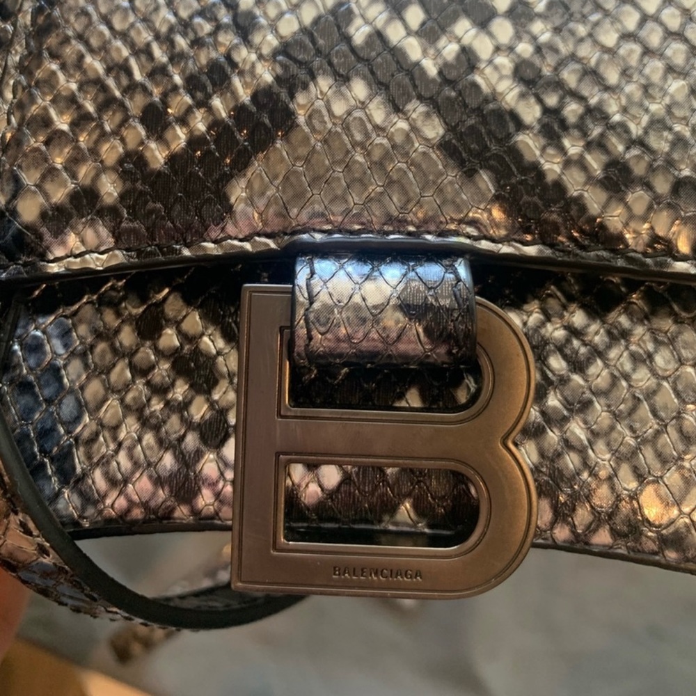 Balenciaga XS Hourglass snakeskin leather top handle bag in black and silver - Picture 7 of 8